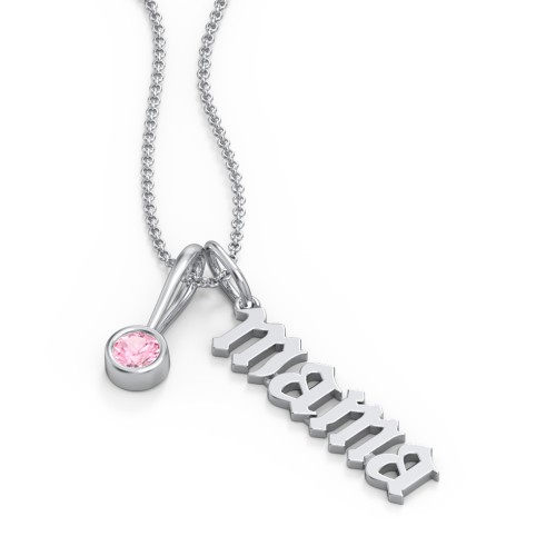 Gothic Mama Necklace with Birthstone Charm – Sterling Silver with Pink Tourmaline