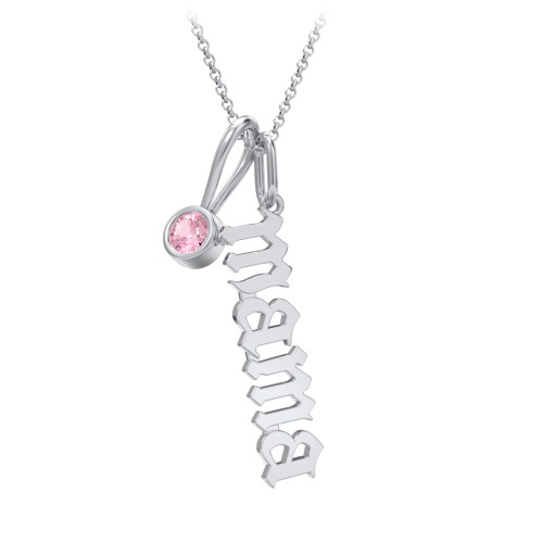 Gothic Mama Necklace with Birthstone Charm – Sterling Silver with Pink Tourmaline