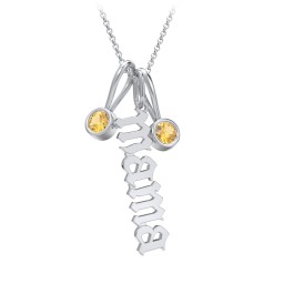 Gothic Mama Necklace with 2 Birthstone Charms in 925 Sterling Silver with Citrine