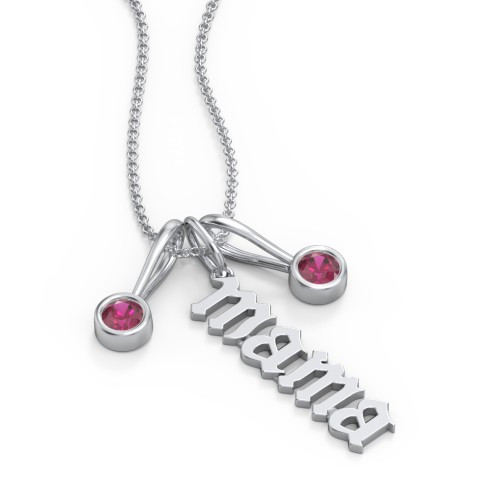 Gothic Mama Necklace with 2 Birthstone Charms – Sterling Silver with Ruby