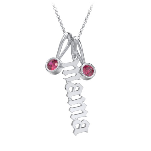 Gothic Mama Necklace with 2 Birthstone Charms – Sterling Silver with Ruby