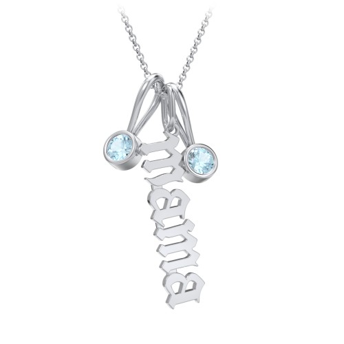 Gothic Mama Necklace with 2 Birthstone Charms – Sterling Silver with Blue Topaz