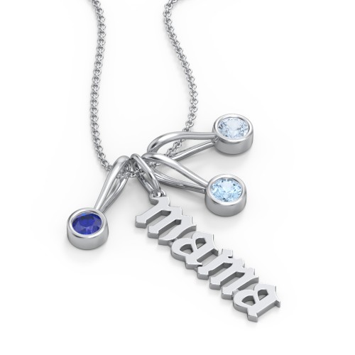 Gothic Mama Necklace with 3 Birthstone Charms – Sterling Silver with Blue Sapphire, Blue Topaz, and Aquamarine