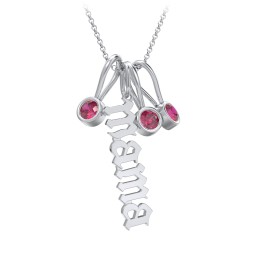 Gothic Mama Necklace with 3 Birthstone Charms in 925 Sterling Silver with Ruby