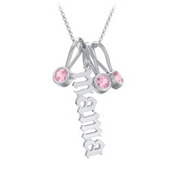 Gothic Mama Necklace with 3 Birthstone Charms in 925 Sterling Silver with Pink Tourmaline
