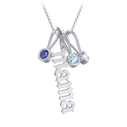 Gothic Mama Necklace with 3 Birthstone Charms in 925 Sterling Silver with Blue Sapphire, Blue Topaz, and Aquamarine