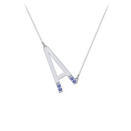 Asymmetrical Initial Necklace with Accent Stones - A