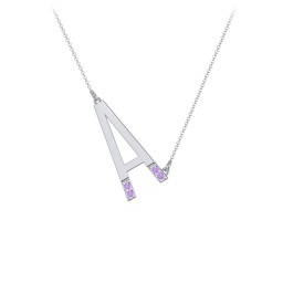 Asymmetrical Initial Necklace with Accent Stones - A