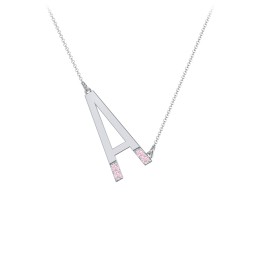 Asymmetrical Initial Necklace with Accent Stones - A