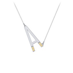 Asymmetrical Initial Necklace with Accent Stones - A