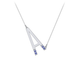 Asymmetrical Initial Necklace with Accent Stones - A