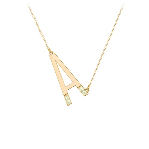 Asymmetrical Initial Necklace with Accent Stones - A – 18K Gold Plated Silver with Peridot