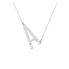 Asymmetrical Initial Necklace with Accent Stones - A – Sterling Silver with Cubic Zirconia