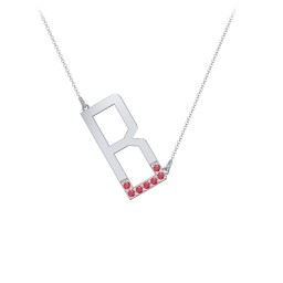 Asymmetrical Initial Necklace with Accent Stones - B