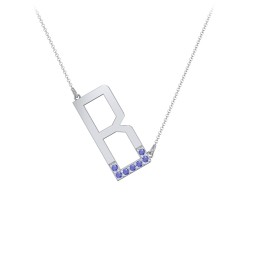 Asymmetrical Initial Necklace with Accent Stones - B