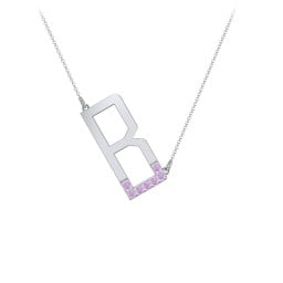 Asymmetrical Initial Necklace with Accent Stones - B