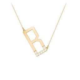Asymmetrical Initial Necklace with Accent Stones - B