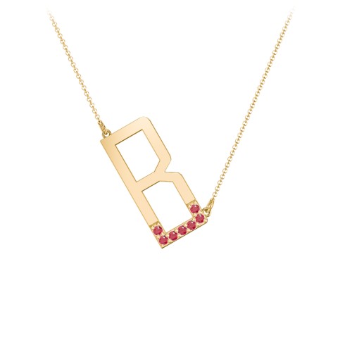 Asymmetrical Initial Necklace with Accent Stones - B – 18K Gold Plated Silver with Garnet