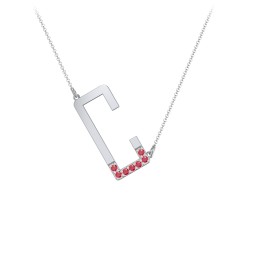 Asymmetrical Initial Necklace with Accent Stones - C