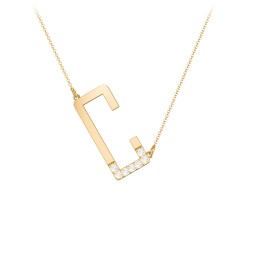 Asymmetrical Initial Necklace with Accent Stones - C in 18K Gold Plated Silver with Cubic Zirconia