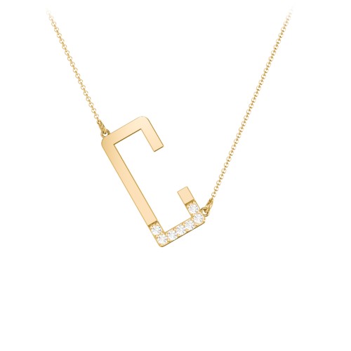 Asymmetrical Initial Necklace with Accent Stones - C – 18K Gold Plated Silver with Cubic Zirconia