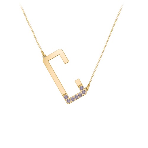 Asymmetrical Initial Necklace with Accent Stones - C – 18K Gold Plated Silver with Alexandrite