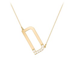 Asymmetrical Initial Necklace with Accent Stones - D in 18K Gold Plated Silver with Cubic Zirconia