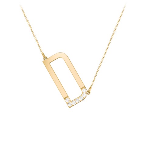 Asymmetrical Initial Necklace with Accent Stones - D – 18K Gold Plated Silver with Cubic Zirconia