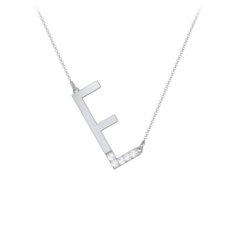 Asymmetrical Initial Necklace with Accent Stones - E – Sterling Silver with Cubic Zirconia