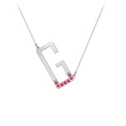 Asymmetrical Initial Necklace with Accent Stones - G
