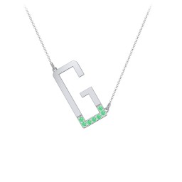 Asymmetrical Initial Necklace with Accent Stones - G