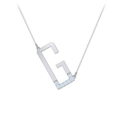 Asymmetrical Initial Necklace with Accent Stones - G