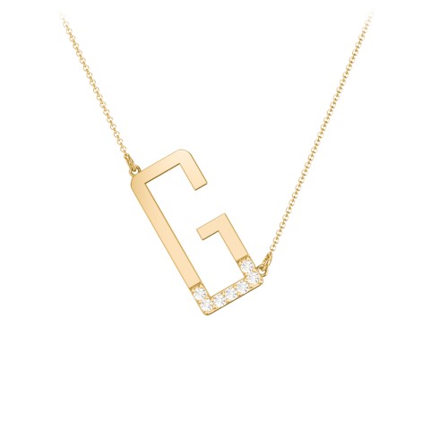 Asymmetrical Initial Necklace with Accent Stones - G – 18K Gold Plated Silver with Cubic Zirconia