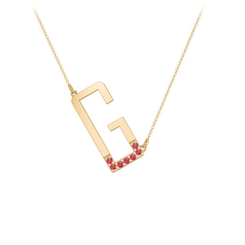 Asymmetrical Initial Necklace with Accent Stones - G – 18K Gold Plated Silver with Garnet