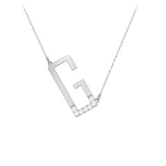 Asymmetrical Initial Necklace with Accent Stones - G – Sterling Silver with Cubic Zirconia