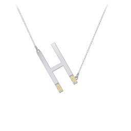 Asymmetrical Initial Necklace with Accent Stones - H