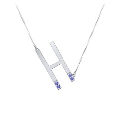 Asymmetrical Initial Necklace with Accent Stones - H