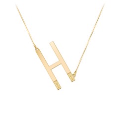 Asymmetrical Initial Necklace with Accent Stones - H in 18K Gold Plated Silver with Citrine