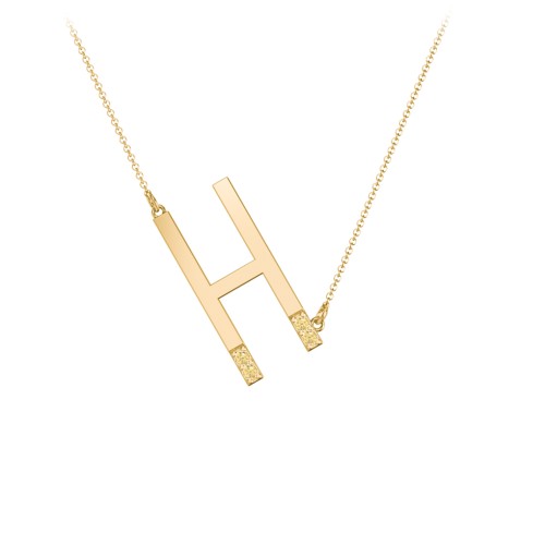 Asymmetrical Initial Necklace with Accent Stones - H – 18K Gold Plated Silver with Citrine