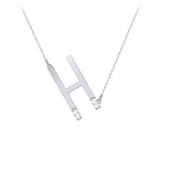 Asymmetrical Initial Necklace with Accent Stones - H – Sterling Silver with Cubic Zirconia