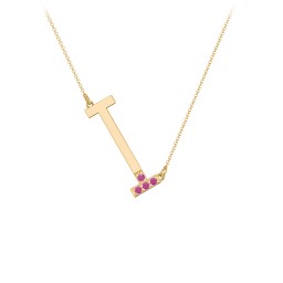 Asymmetrical Initial Necklace with Accent Stones - I in 18K Gold Plated Silver with Ruby