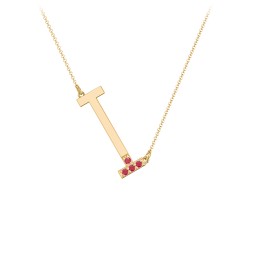 Asymmetrical Initial Necklace with Accent Stones - I in 18K Gold Plated Silver with Garnet