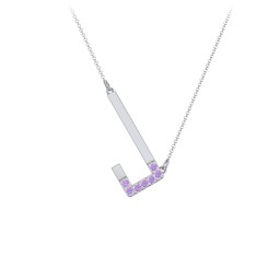 Asymmetrical Initial Necklace with Accent Stones - J