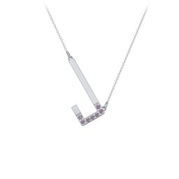 Asymmetrical Initial Necklace with Accent Stones - J