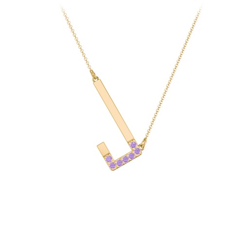 Asymmetrical Initial Necklace with Accent Stones - J – 18K Gold Plated Silver with Amethyst