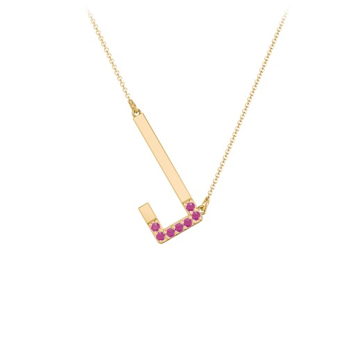 Asymmetrical Initial Necklace with Accent Stones - J – 18K Gold Plated Silver with Ruby