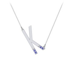 Asymmetrical Initial Necklace with Accent Stones - K