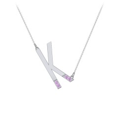 Asymmetrical Initial Necklace with Accent Stones - K