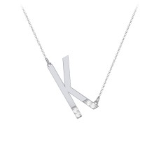 Asymmetrical Initial Necklace with Accent Stones - K – Sterling Silver with Cubic Zirconia