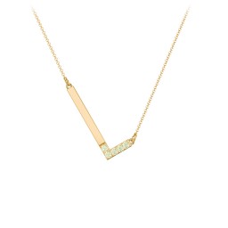 Asymmetrical Initial Necklace with Accent Stones - L in 18K Gold Plated Silver with Peridot